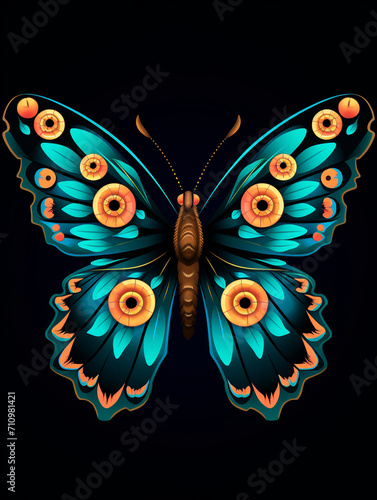 flat vector style svg design of a Peacock butterfly isolated on a black background created with Generative Ai