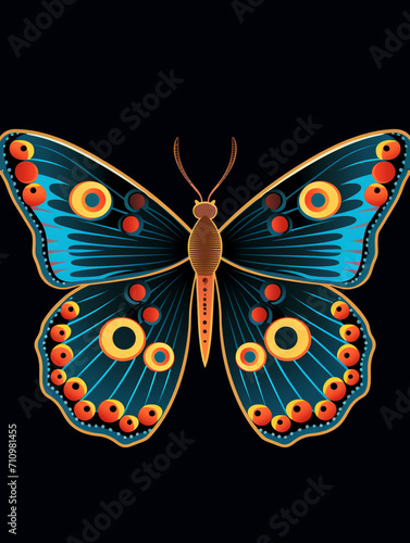 flat vector style svg design of a Peacock butterfly isolated on a black background created with Generative Ai