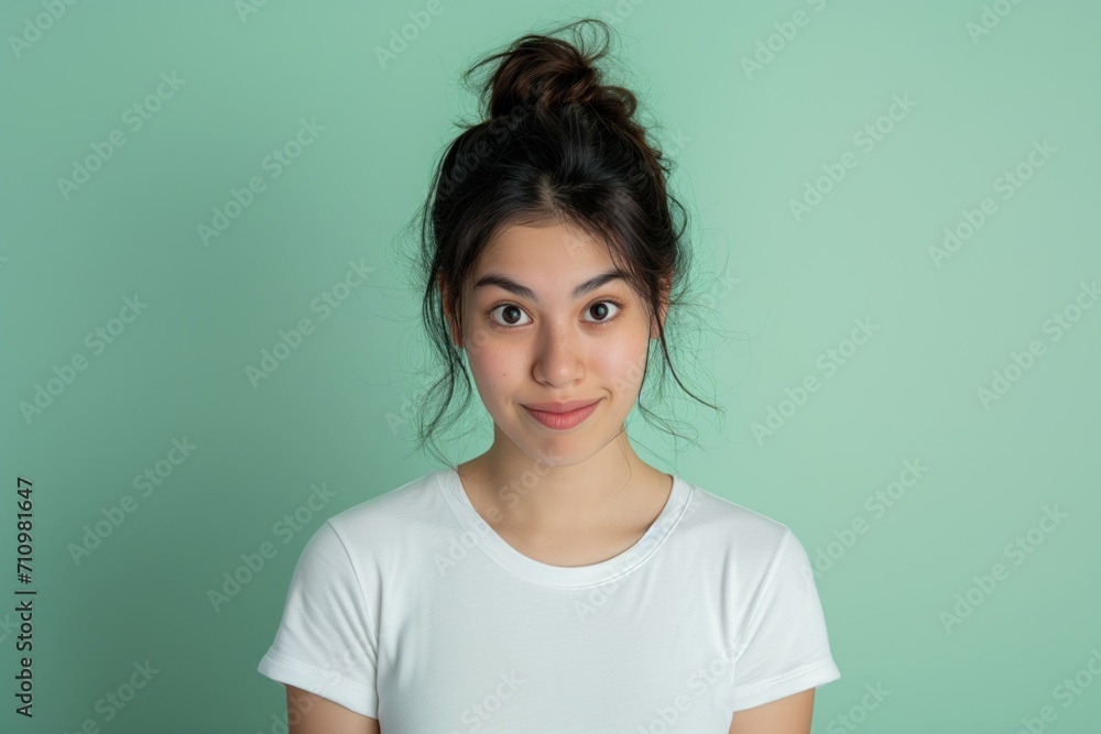 Shy Smile of a Young Asian Woman. Generative AI. Shy Smile of a Young Asian Woman. Generative AI.