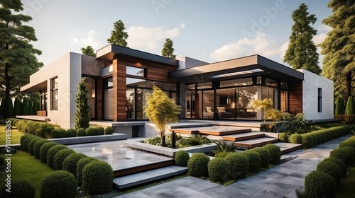 Modern House Exterior Design with Landscaping © duyina1990