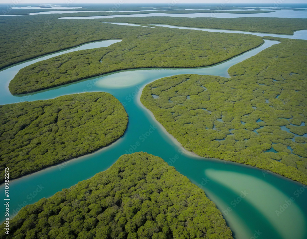 Carbon capture concept. Natural carbon sinks. Mangrove trees capture CO2 from the atmosphere