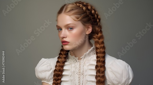 Portrait of a woman with French braid hair 