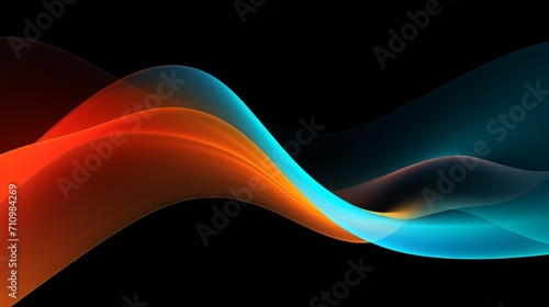 Vibrant Orange Teal White Psychedelic Color Flow Wave on Black Background AI Generated