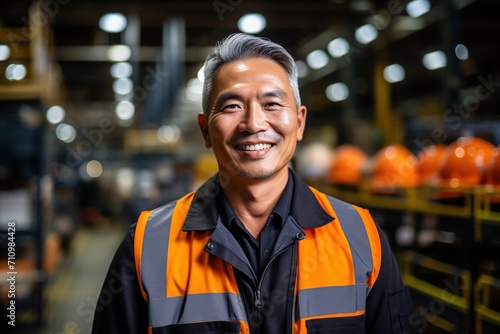 Portrait of a smiling Asian male worker in a warehouse