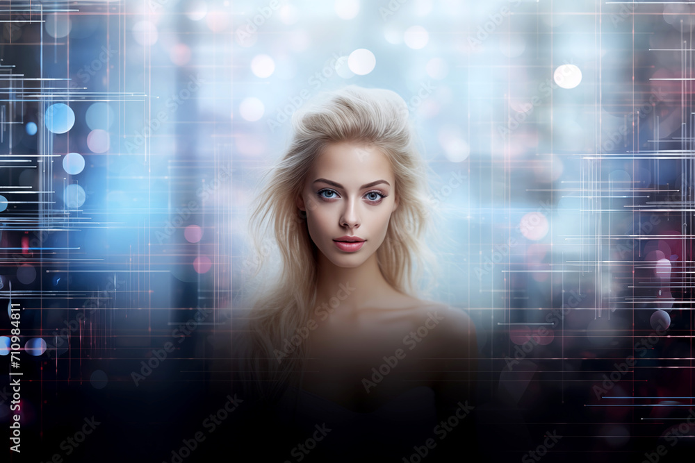 artificial intelligence AI woman technology big data digital world cloud server chatbot GBT automated electronic signals flow around her head and face Concept Illustration artificial intelligence AI woman technology big data digital world cloud server chatbot GBT automated electronic signals flow around her head and face Concept Illustration