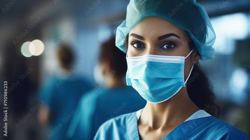 Portrait of a confident female surgeon wearing a surgical mask and cap Portrait of a confident female surgeon wearing a surgical mask and cap