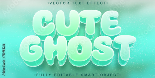 Turquoise Cartoon Cute Ghost Vector Fully Editable Smart Object Text Effect