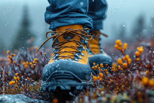 Close-up of hiking boots on a hike in the mountains © Alina Zavhorodnii