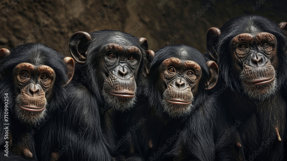 Generative AI image of portrait of 4 chimpanzees