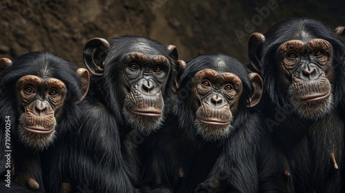 Generative AI image of portrait of 4 chimpanzees © Eitan Baron