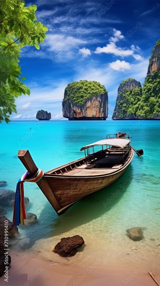 Generative AI image of Picturesque landscape of Thailand. Phuket beach and islands. Travel and adventures in Asia