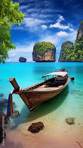 Generative AI image of Picturesque landscape of Thailand. Phuket beach and islands. Travel and adventures in Asia © Eitan Baron