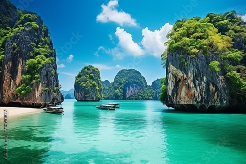 Generative AI image of Phang Nga Bay in Thailand photo