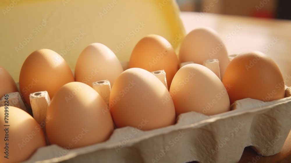 Close-up of a dozen brown eggs in a carton Close-up of a dozen brown eggs in a carton