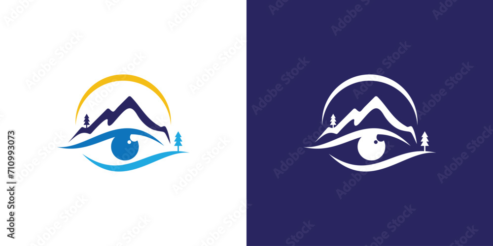 Creative Mountain Eye Logo. Mountain View, Hills, Peaks with Minimalist Style. Logo Icon Symbol Vector Design Template. Creative Mountain Eye Logo. Mountain View, Hills, Peaks with Minimalist Style. Logo Icon Symbol Vector Design Template.