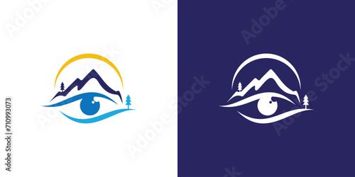Creative Mountain Eye Logo. Mountain View, Hills, Peaks with Minimalist Style. Logo Icon Symbol Vector Design Template.