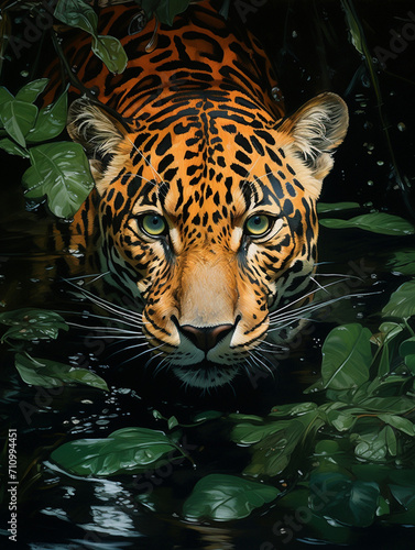 a rainforest scene reflected in a jaguar s eyes  in the style of photorealism  environmental themes created with Generative Ai