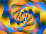 Fraktalny spiralny układ geometrycznych kształtów o chropowatej teksturze złożonej z małych kwadratów w żywej gradientowej kolorystyce