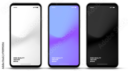 Realistic smartphone mockup. Mobile phone vector with isolated on white background. Device front view. 3D mobile phone with shadow. Realistic, high quality smart phone mockup for ui ux presentation.