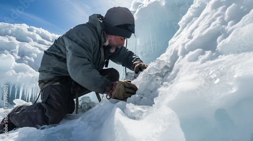 Glacier ice sample collection in Antarctica photo