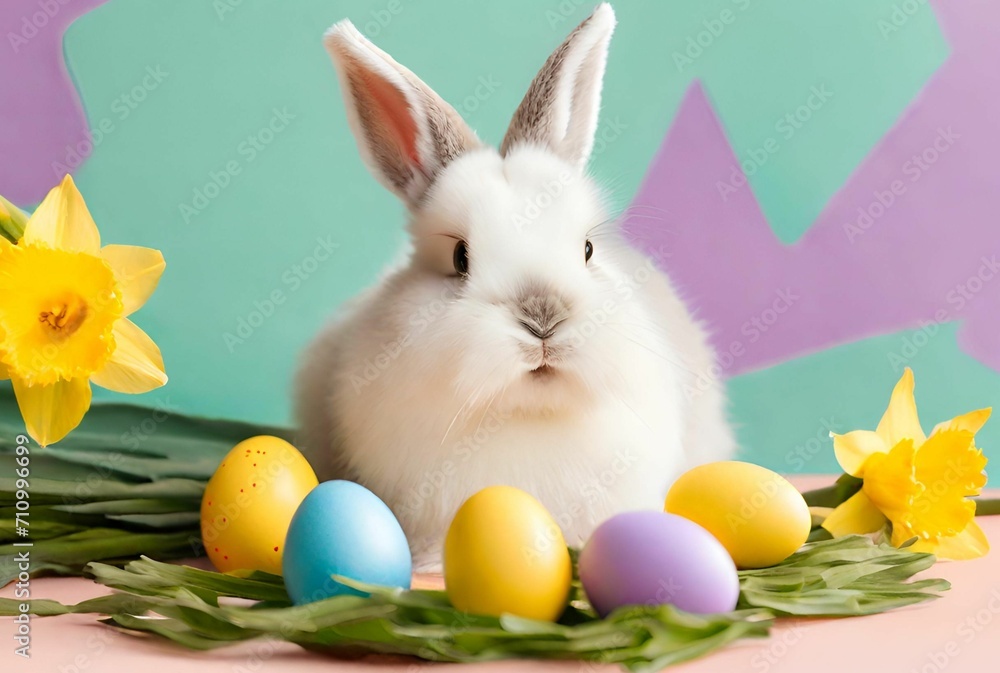 Easter Bunny with Colored Easter Eggs 