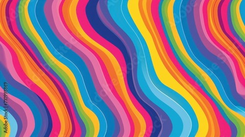 Abstract background of rainbow groovy Wavy Lines design in 1970s Hippie Retro style. Vector pattern ready to use for cloth, textile, wrap and other