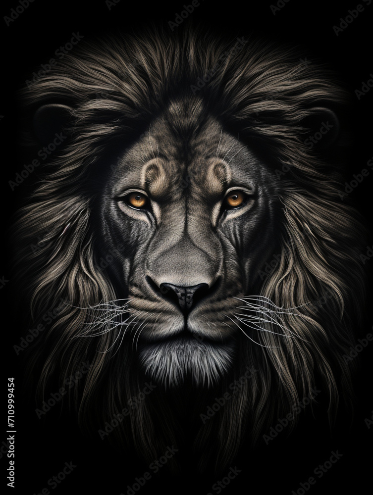 T-shirt design, a realistic graphite pencil sketch of a lion's head, in the style of hyperrealism, intricate detailing of the lion's fur and expressive eyes created with Generative Ai