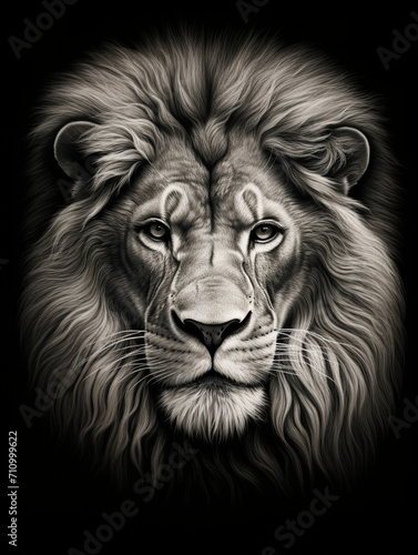 T-shirt design, a realistic graphite pencil sketch of a lion's head, in the style of hyperrealism, intricate detailing of the lion's fur and expressive eyes created with Generative Ai