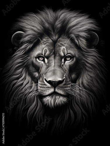 T-shirt design  a realistic graphite pencil sketch of a lion s head  in the style of hyperrealism  intricate detailing of the lion s fur and expressive eyes created with Generative Ai