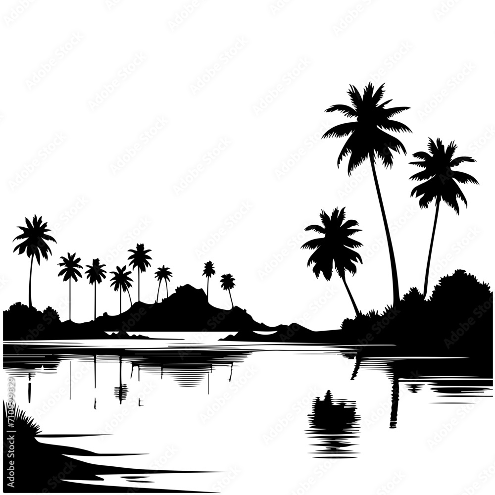 Lagoon Landscape Vector Logo Art