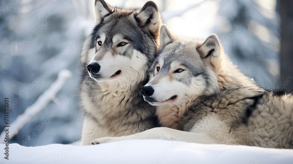 Two Alaskan Malamutes in Winter Wonderland Two Alaskan Malamutes in Winter Wonderland