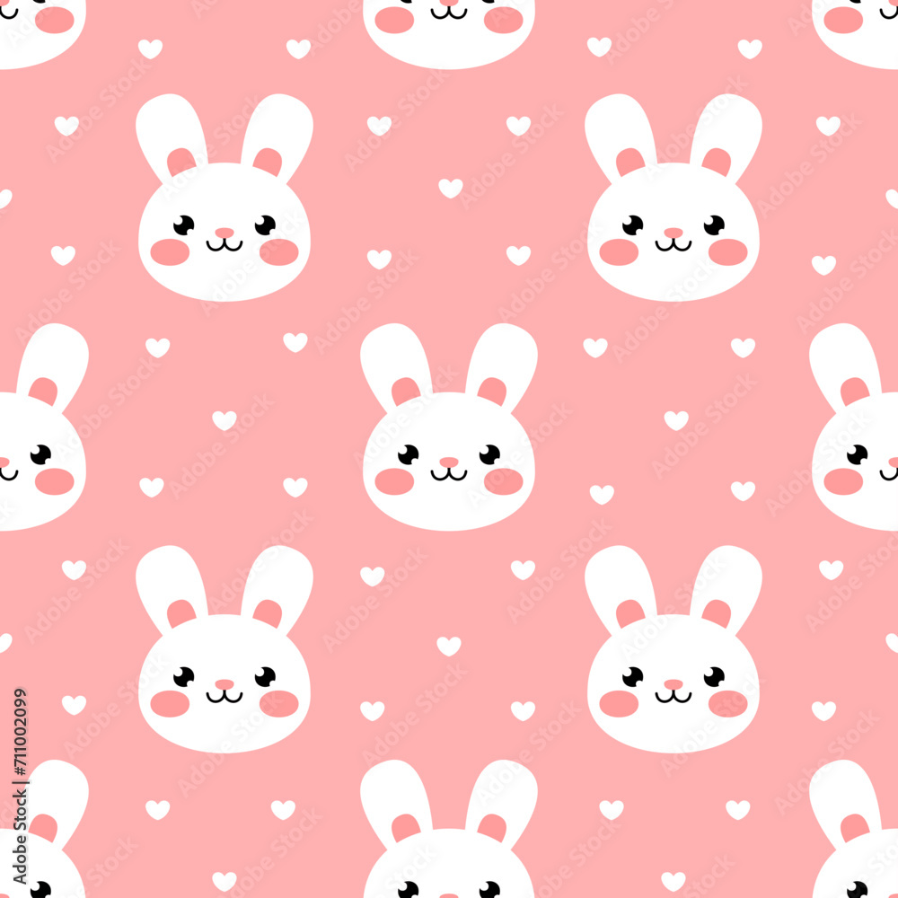 Bunny seamless pattern. Vector Easter bunny pink pattern set.