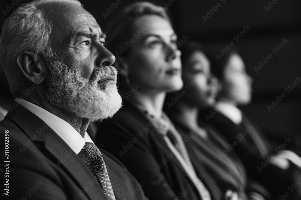 A group of individuals sitting closely next to each other. This image can be used to depict teamwork, collaboration, friendship, or social gathering A group of individuals sitting closely next to each other. This image can be used to depict teamwork, collaboration, friendship, or social gathering