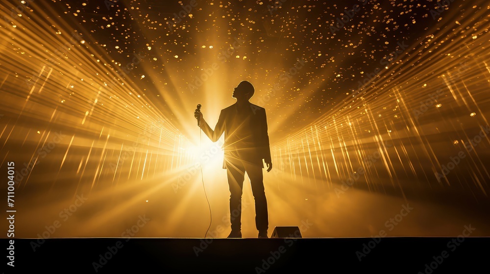 performance stage gold background illustration spotlight curtain, drama ...