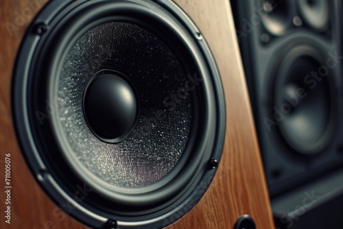 A close up view of a pair of speakers. Perfect for music-related projects and designs