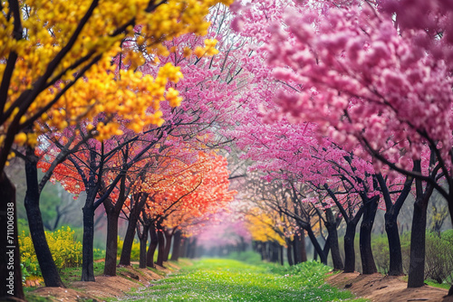 sakura trees with vibrant colours