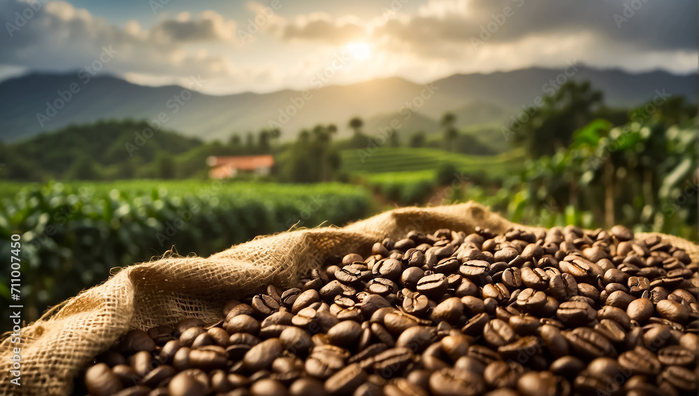 Coffee arabica  harvest on plantation - obrazy, fototapety, plakaty 
