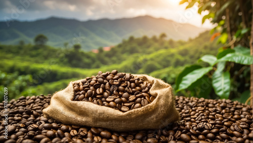 Coffee harvest on plantation growing
