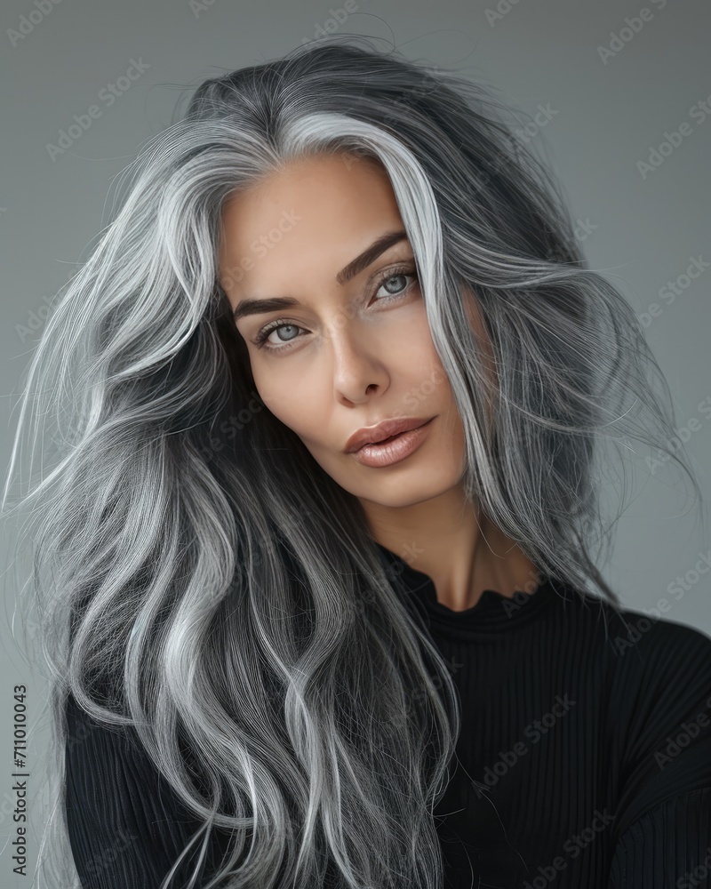Woman With Grey Hair and Black Top Woman With Grey Hair and Black Top