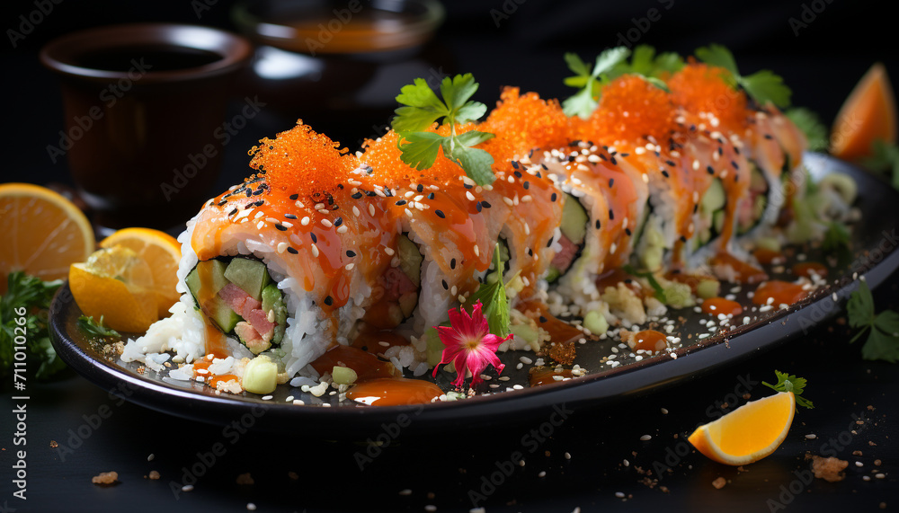Freshness and cultures on a plate, healthy eating with seafood generated by AI Freshness and cultures on a plate, healthy eating with seafood generated by AI