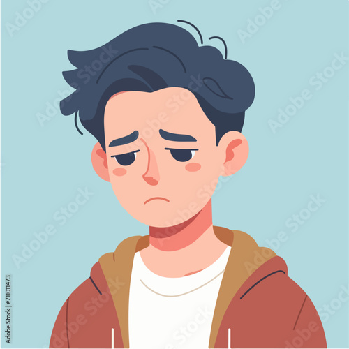 Vector illustration of a young man with a sad expression