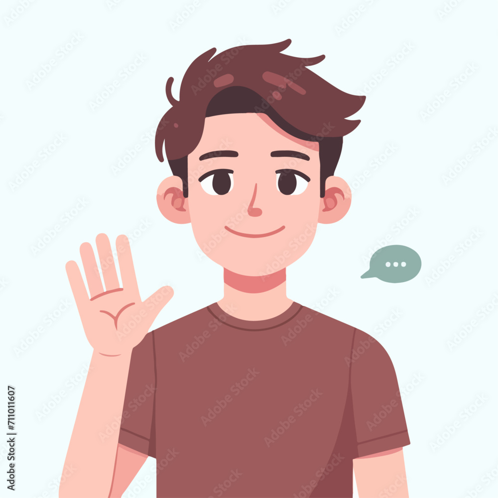 Vector illustration of a smiling young man greeting waving his hand