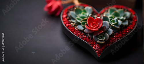 heart shaped box with roses inside, back background, ai generated