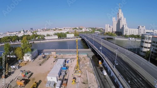 Construction site near Bolshoy Ustyinsky bridge at autumn photo