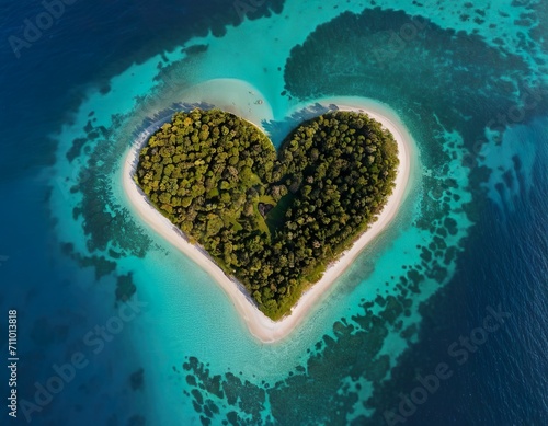 Caribbean Island in the Shape of a Love Heart. Aerial Shot, Holiday Concept. © IKARTS