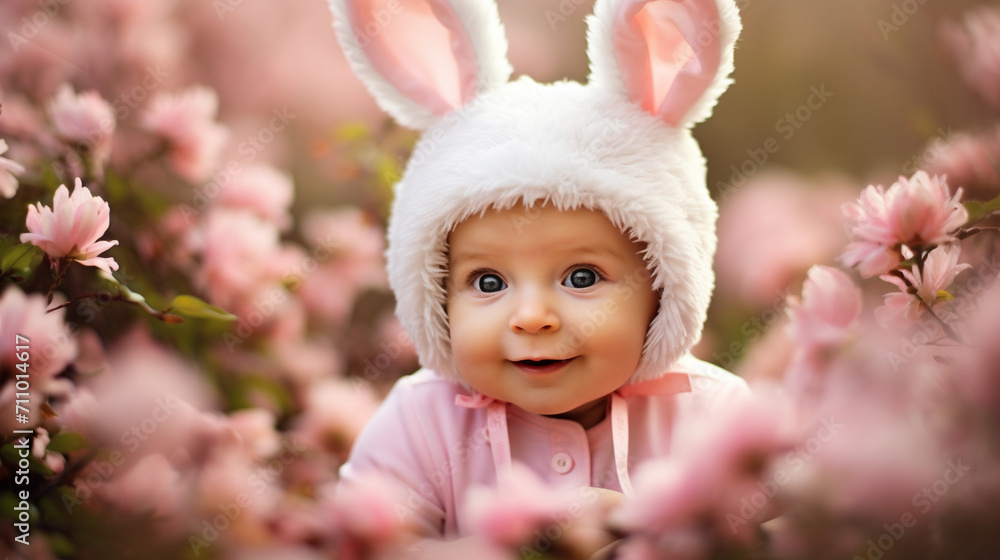 happy little baby with easter bunny ears happy little baby with easter bunny ears
