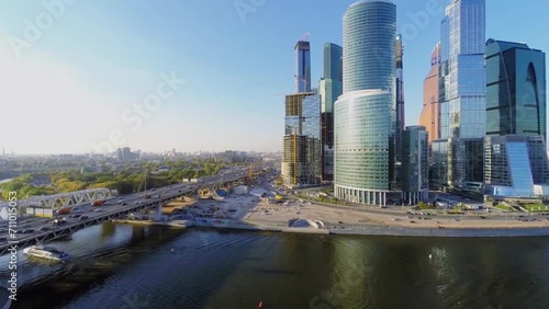 Cityscape with transport traffic on Dorogomilovskiy bridge  photo