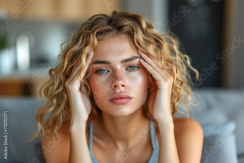 Pensive Woman Holding Head in Hands