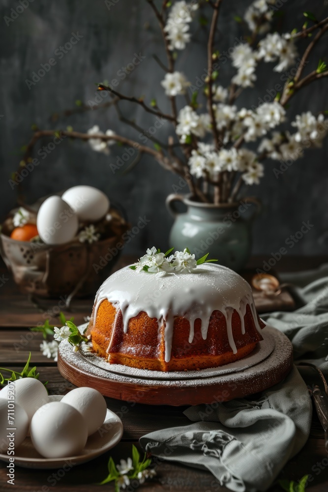 Traditional Easter cake with white glaze