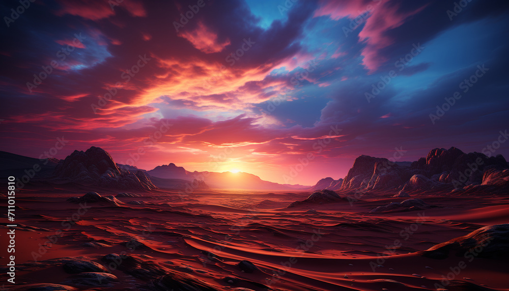 Naklejka premium Majestic mountain peak reflects beauty in nature tranquil sunset generated by AI